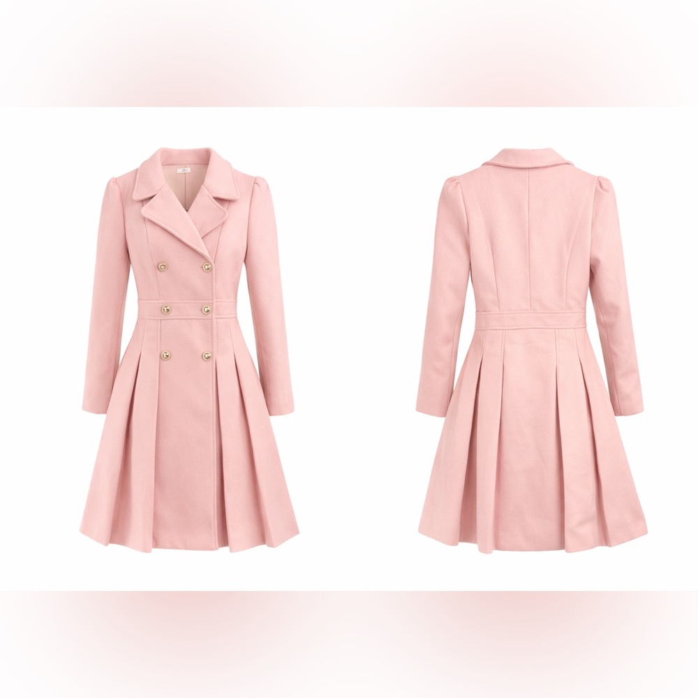 Women’s Double-Breasted Pink Fit-and-Flare Coat